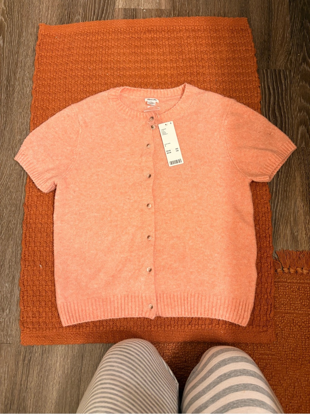 Soft Coral Short Sleeve Button Cardigan